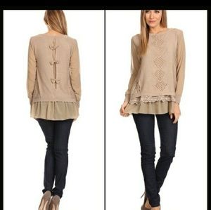 Pretty sweater with lace and ruffle detail